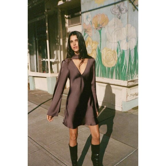 ZARA SATIN DRESS WITH FOULARD - Picture 2 of 5